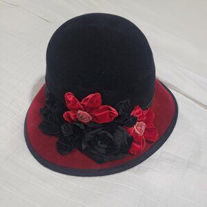 Beautiful felt wool red and black fancy hat